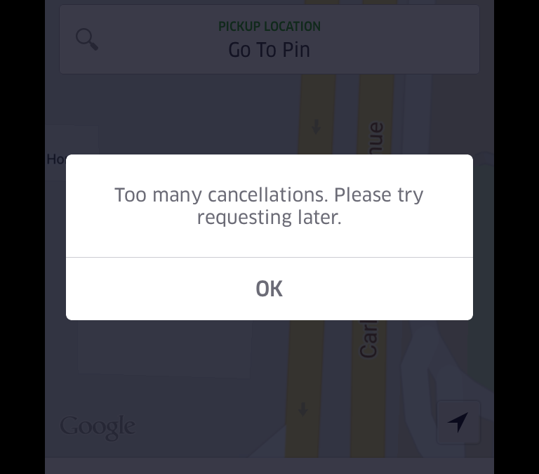 Uber Error: Too Many Cancellations