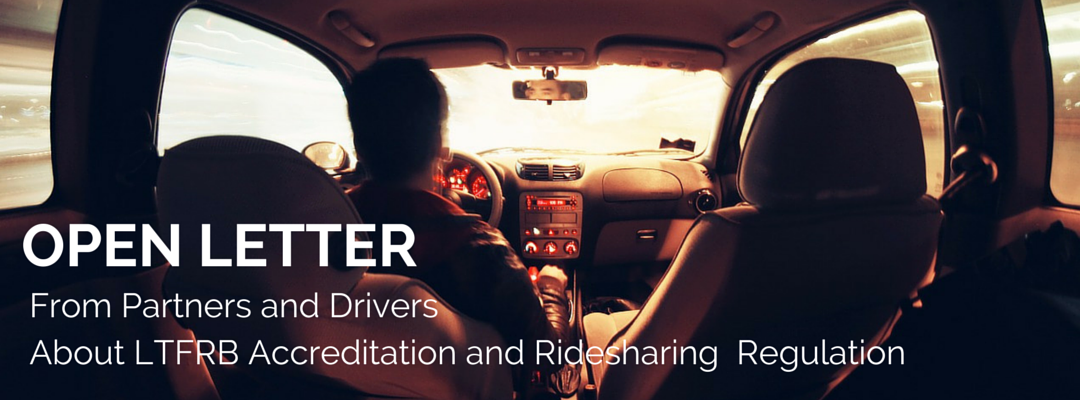 OPEN LETTER From Partners and Drivers About LTFRB Accreditation and Ridesharing Regulation